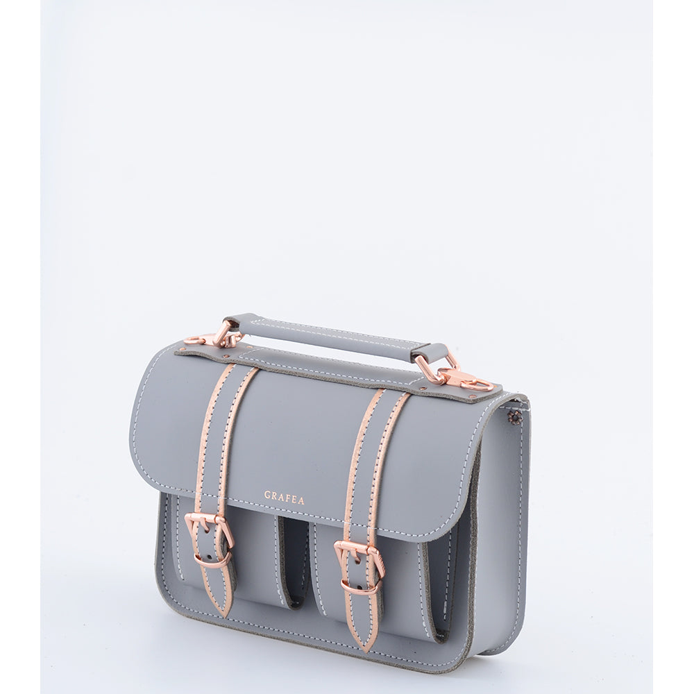 MICRO GREY ROSE GOLD Mini Leather Satchel – GRAFEA