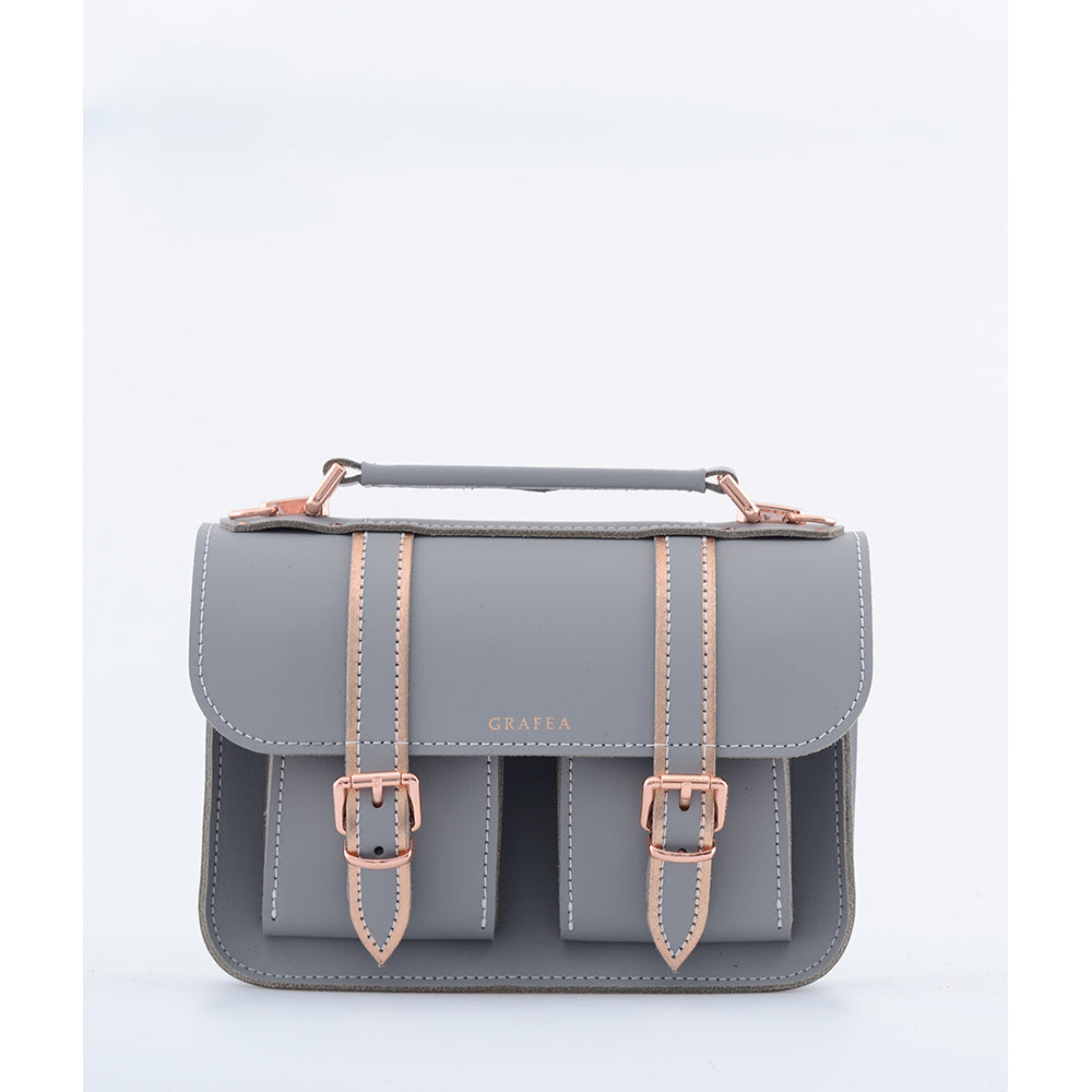 MICRO GREY ROSE GOLD - Mini Leather Satchel – GRAFEA