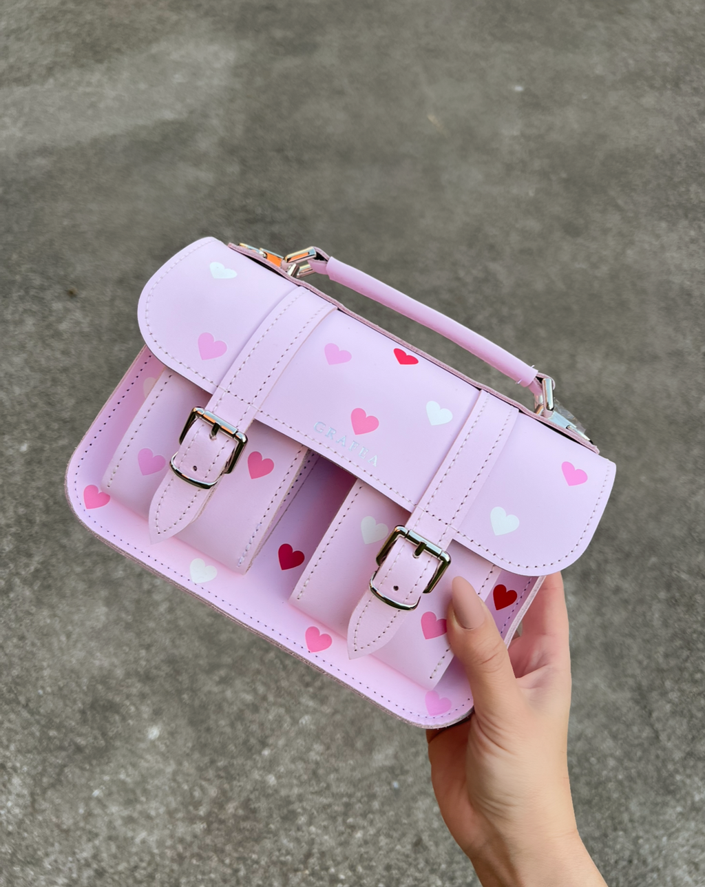 MICRO HEARTS PINK - Mini Leather Satchel – GRAFEA