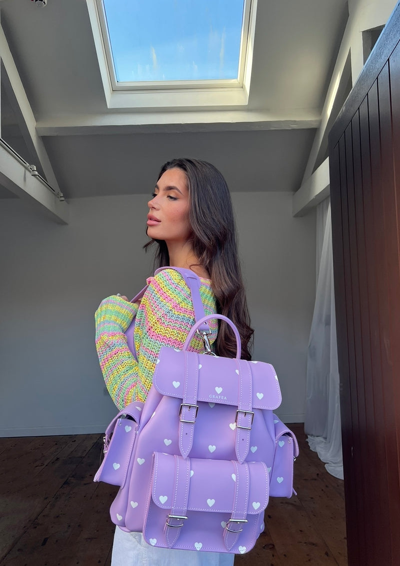 Heart Shaped Leather Backpack in Lilac