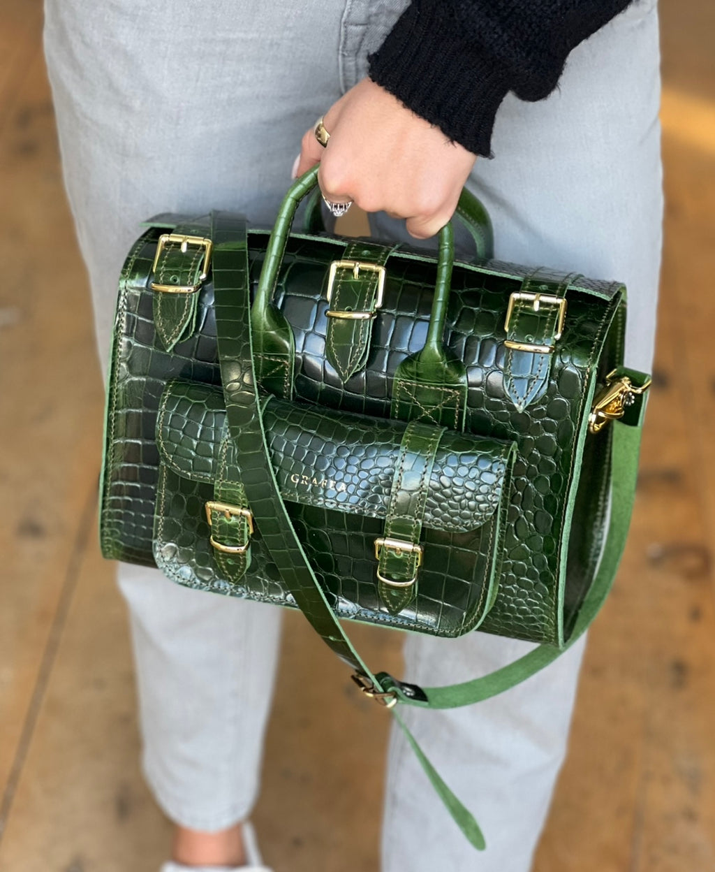 LUNA DARK GREEN CROC - Womens Leather Shoulder Bag – GRAFEA