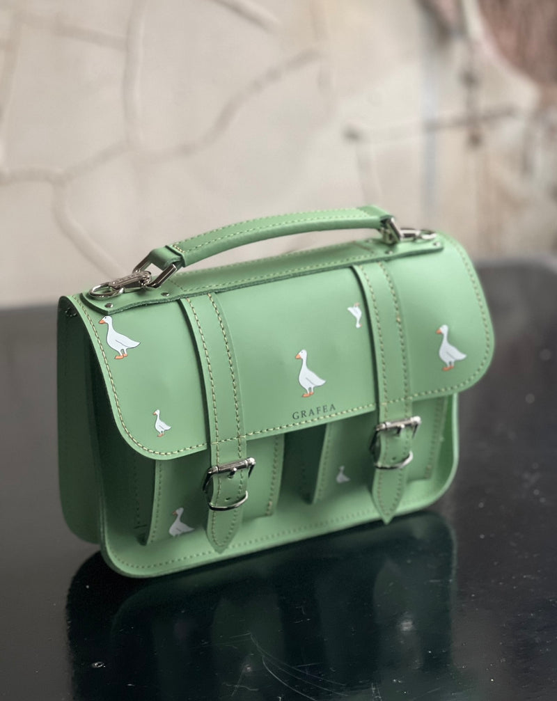 MICRO DARK GREEN CROC - Mini Leather Satchel – GRAFEA