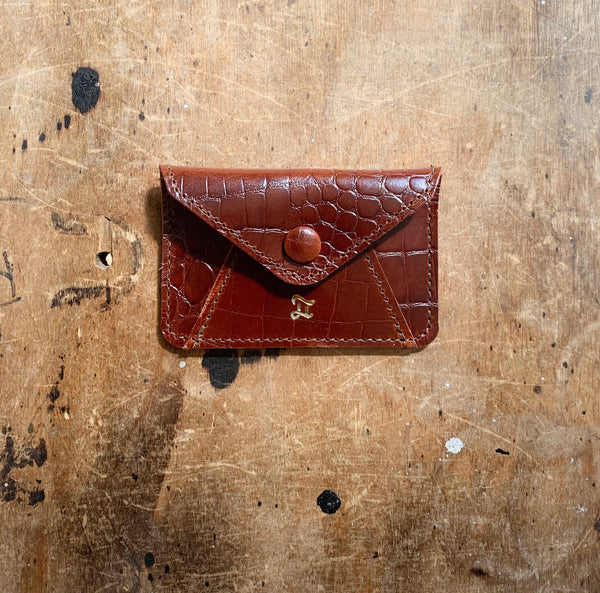 CARD WALLET CROC BROWN