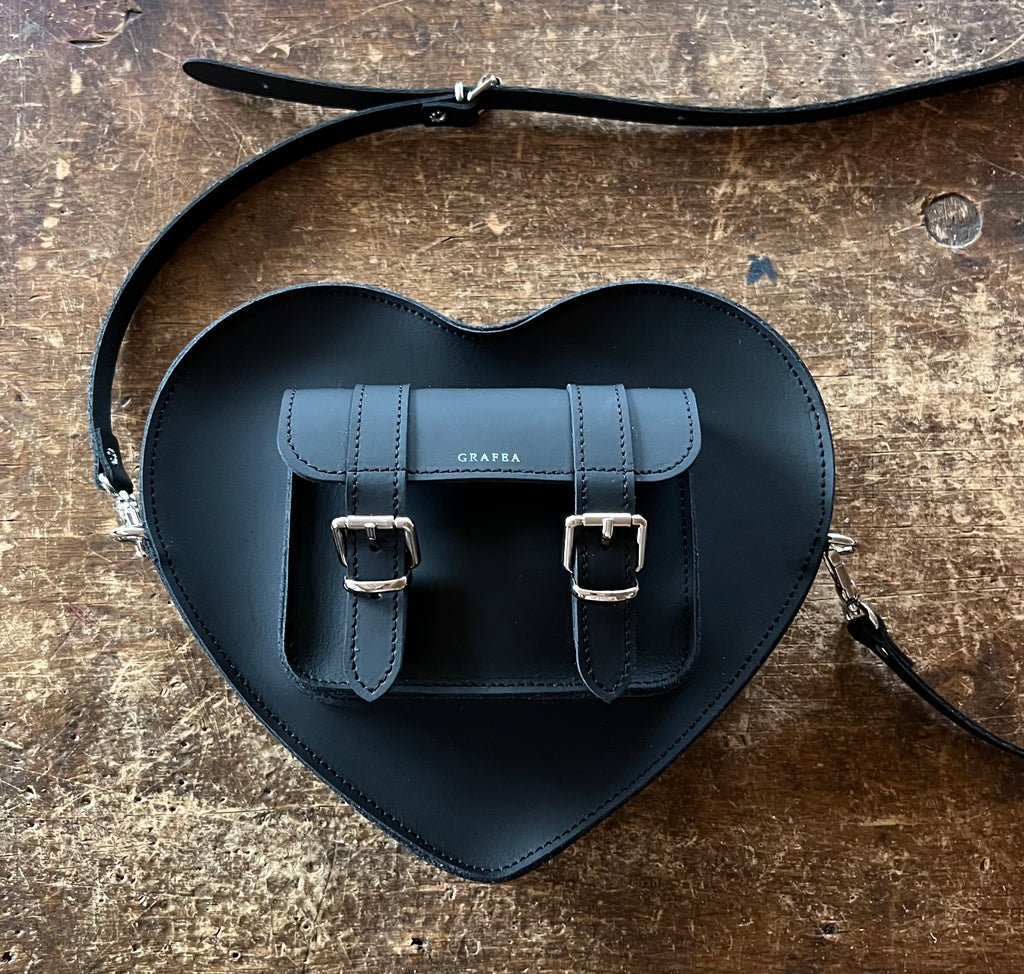 Heart Shaped Leather Backpack in Black