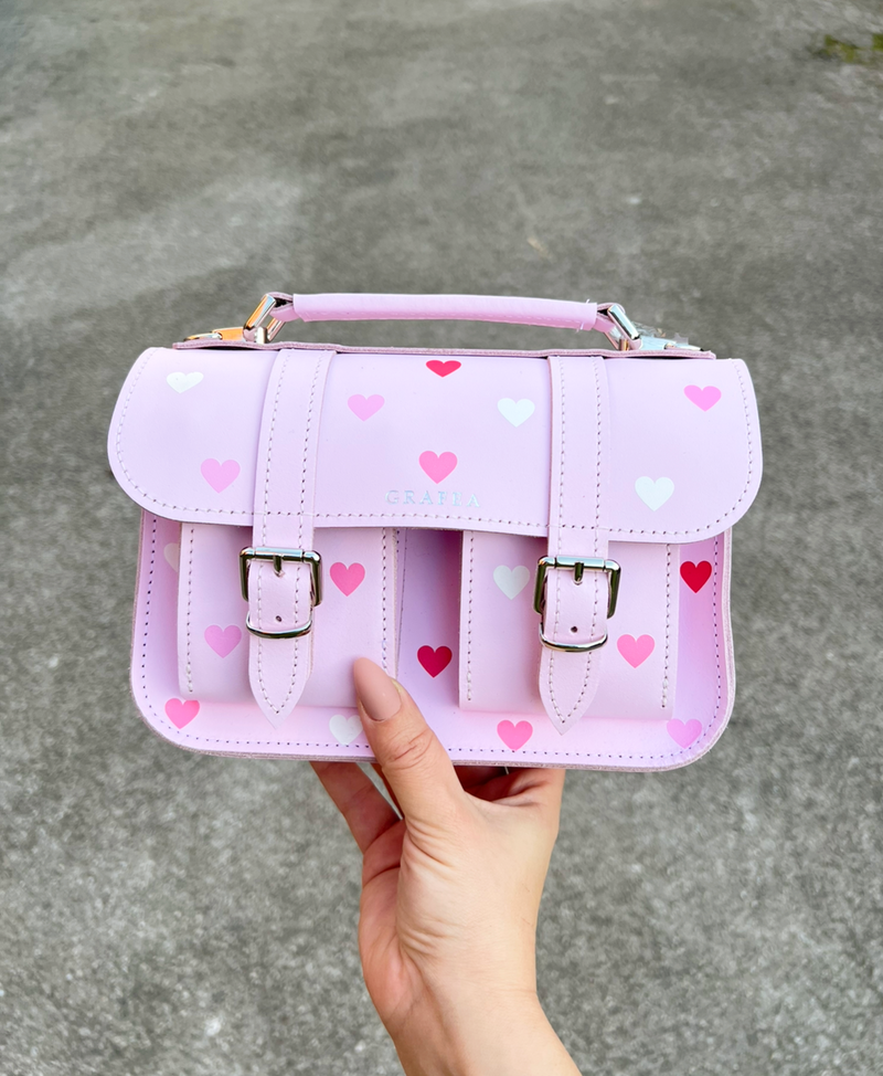 MICRO HEARTS PINK - Mini Leather Satchel – GRAFEA