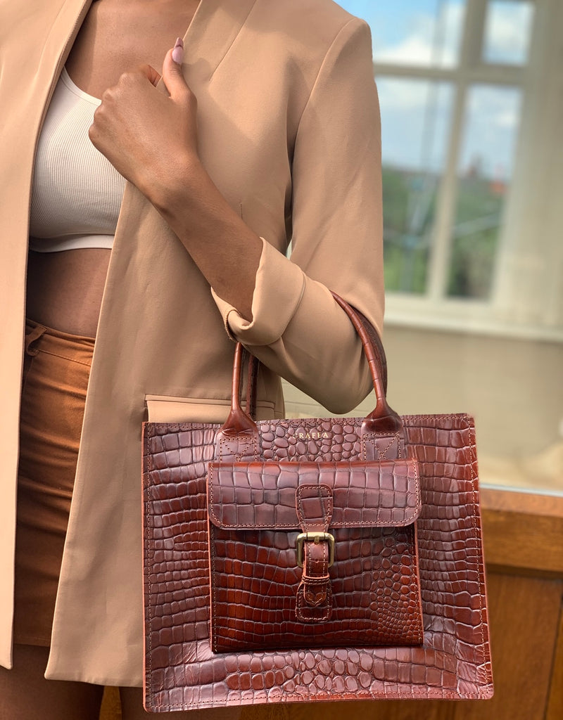 Crocodile Embossed Leather Tote