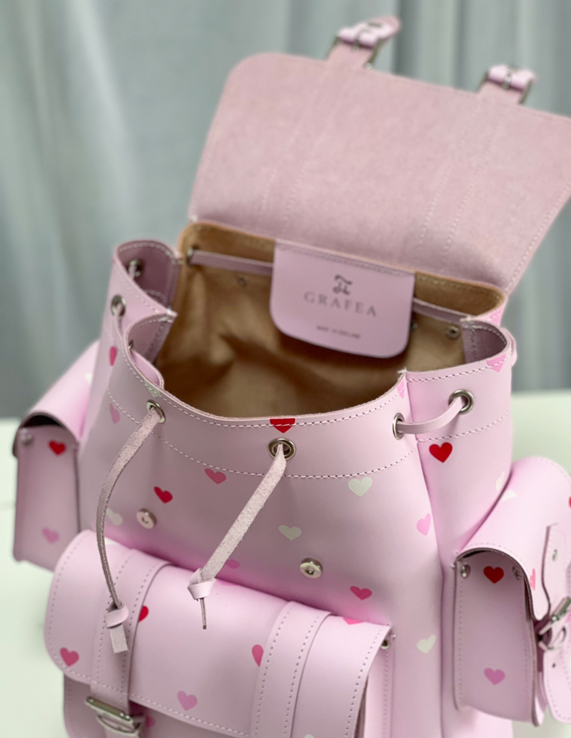 HARI II HEARTS PINK Leather Backpack GRAFEA