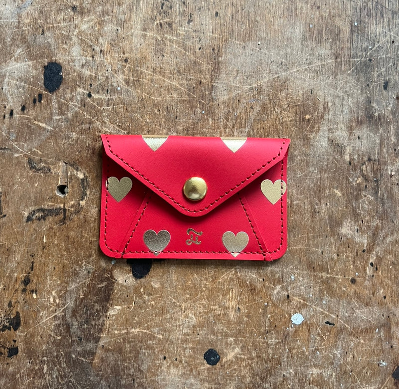 CARD WALLET GOLD HEARTS RED