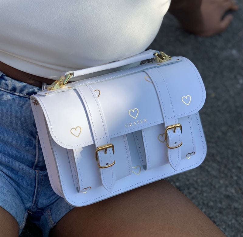 White Leather Micro top handle bag