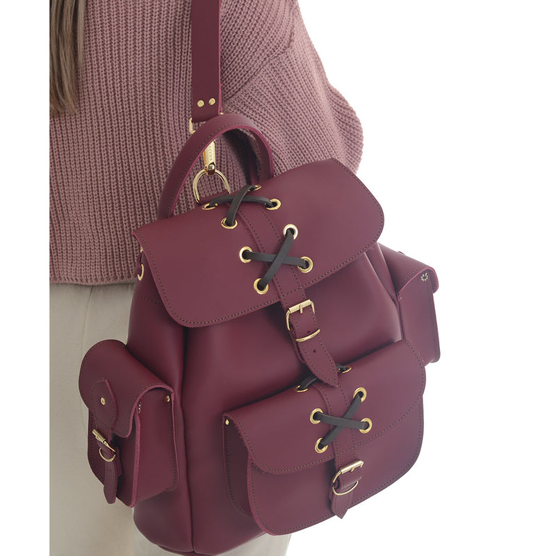 Leather backpack sales with side pockets