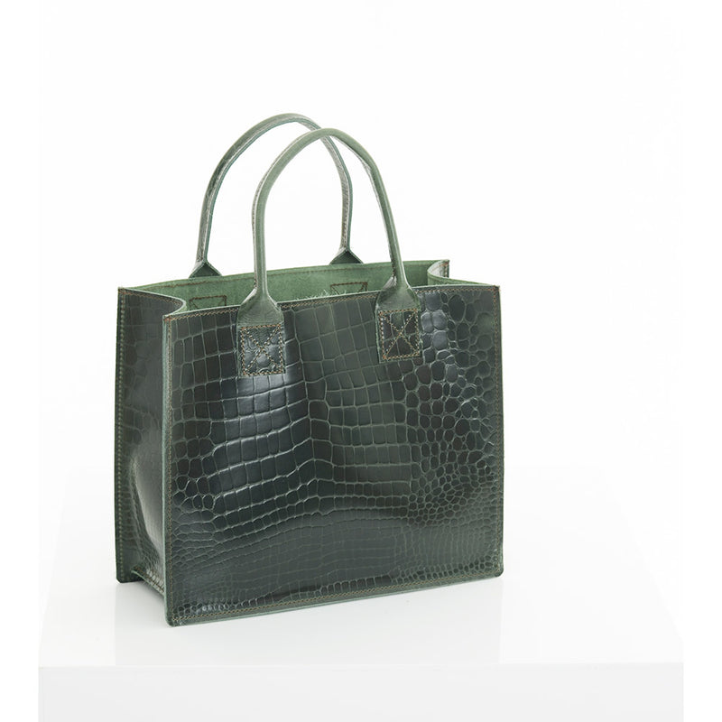 Dark green croc hot sale embossed tote bag