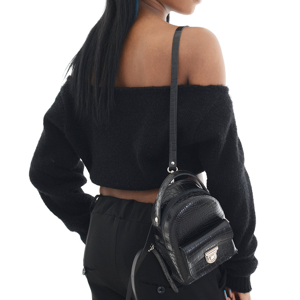 black mini backpack outfit PEGGY CROC BLACK