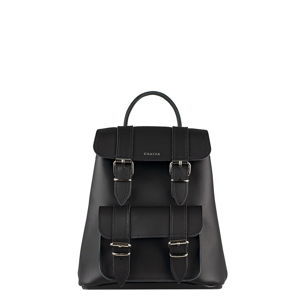 Grafea England leather バックパック GRAFEA Black & Burgundy Leather Flap Backpack Bag Made in