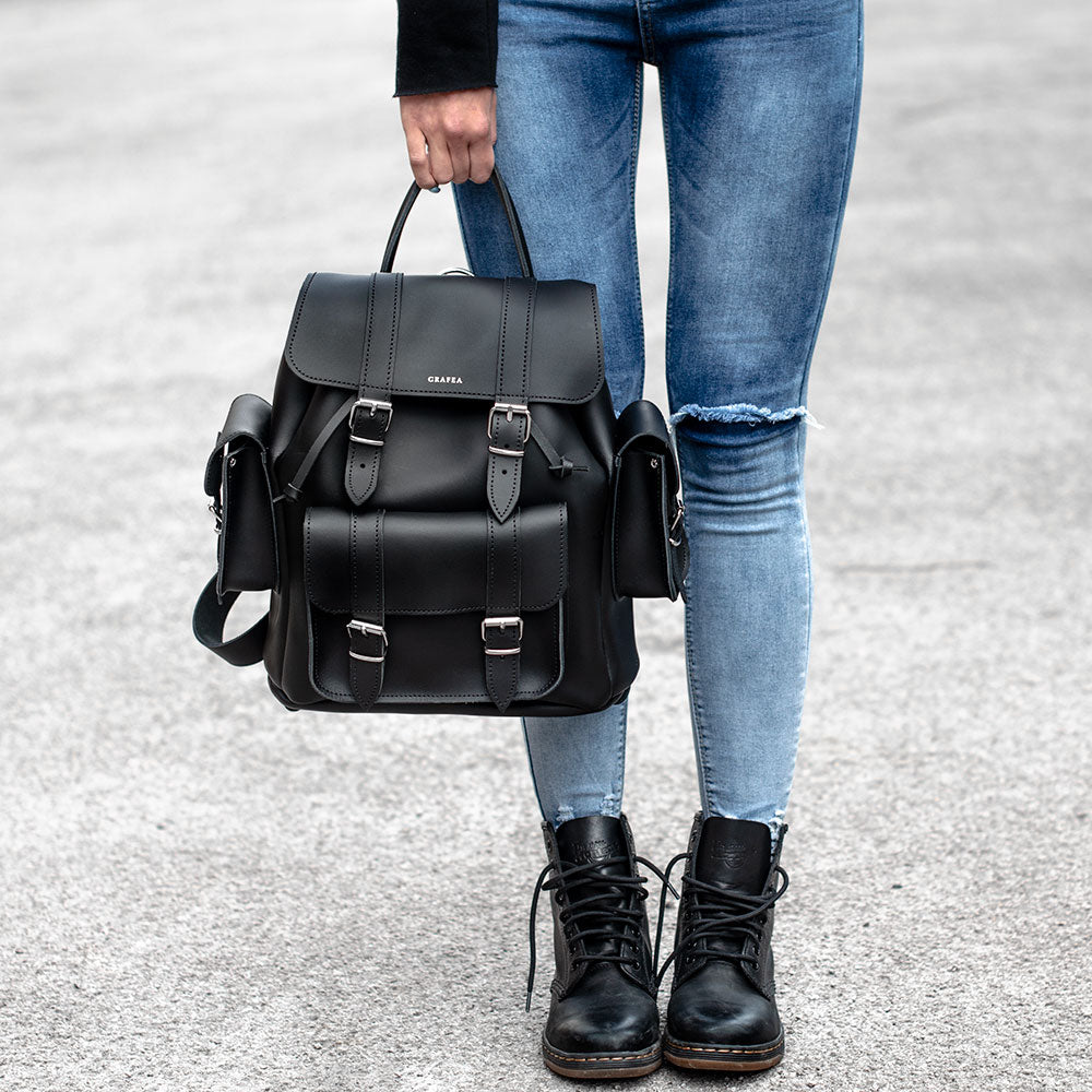 HARI II BLACK Leather Backpack GRAFEA