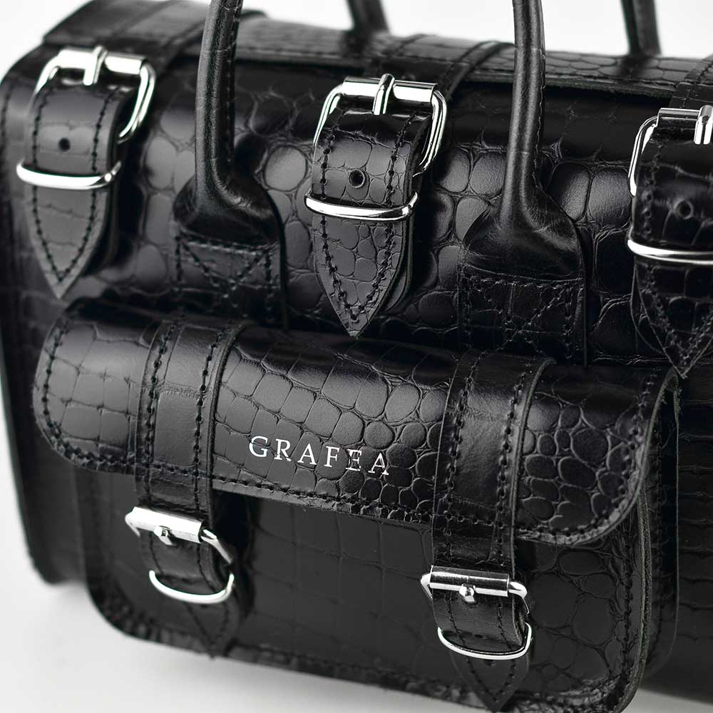 LUNA SMALL CROC BLACK Leather Shoulder Bag GRAFEA