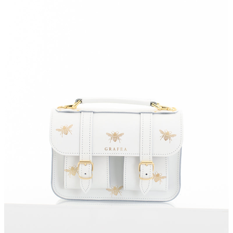 MICRO BEE WHITE Mini Leather Satchel – GRAFEA - Main Image