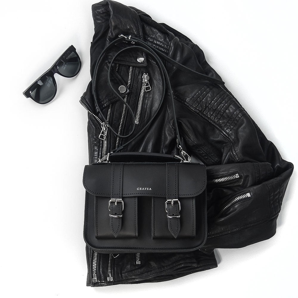 black leather satchel backpack MICRO BLACK