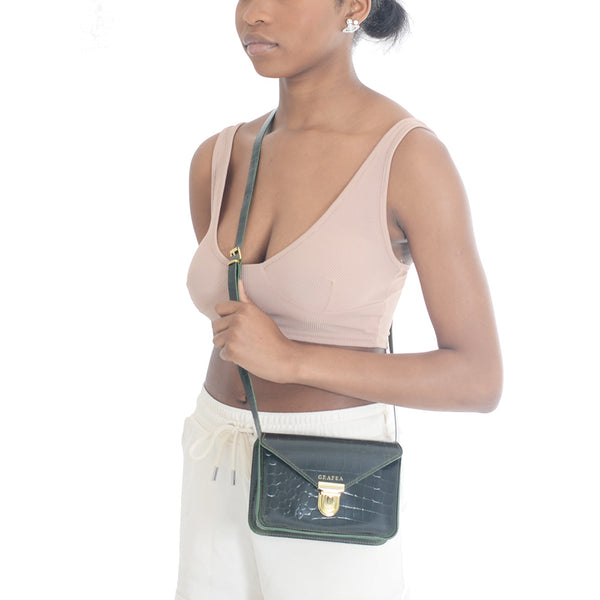 SMALL CROSSBODY CROC GREEN